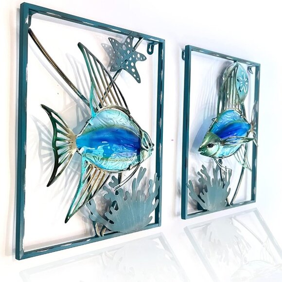 Other - NEW Metal Fish Wall Decor with Frame-Outdoor Wall Art, Wall Decor with LED